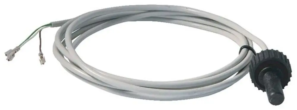 Syr-Hall-Kabel mit einem rundem Anschluss und zwei Kabelenden, um eine Verbindung zu einer Dosierpumpe herzustellen. Die Kabelisolierung ist in weiß.